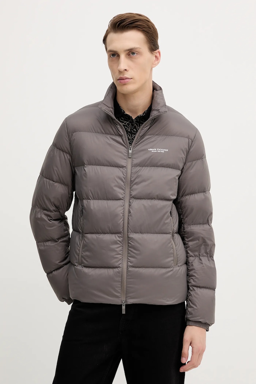 Péřová bunda Armani Exchange šedá barva, zimní, XM001575 AF16927