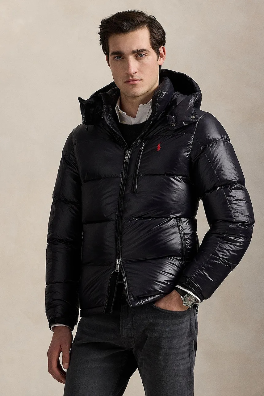 Péřová bunda Polo Ralph Lauren černá barva, zimní, 710968281