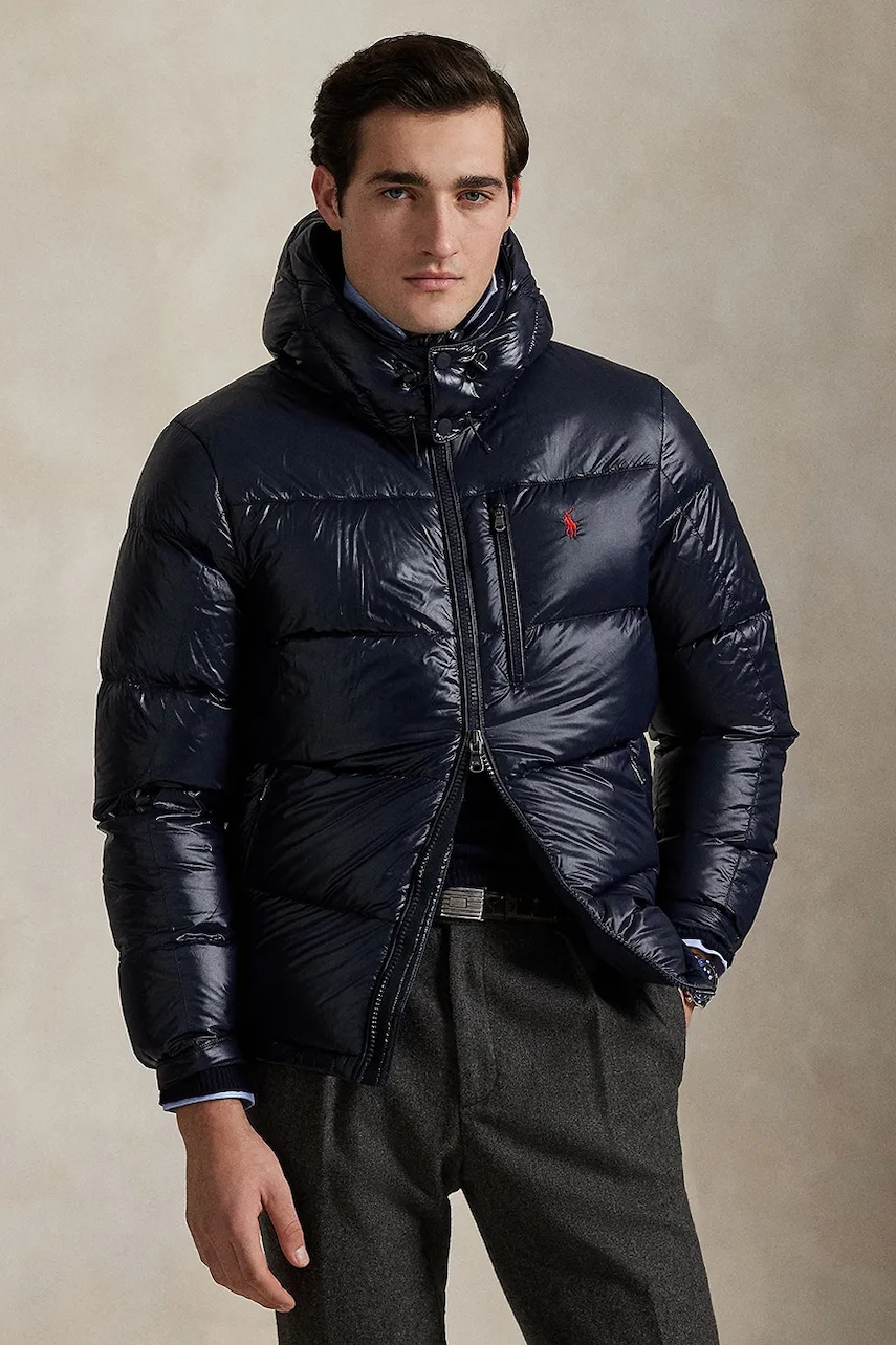 Péřová bunda Polo Ralph Lauren tmavomodrá barva, zimní, 710968281