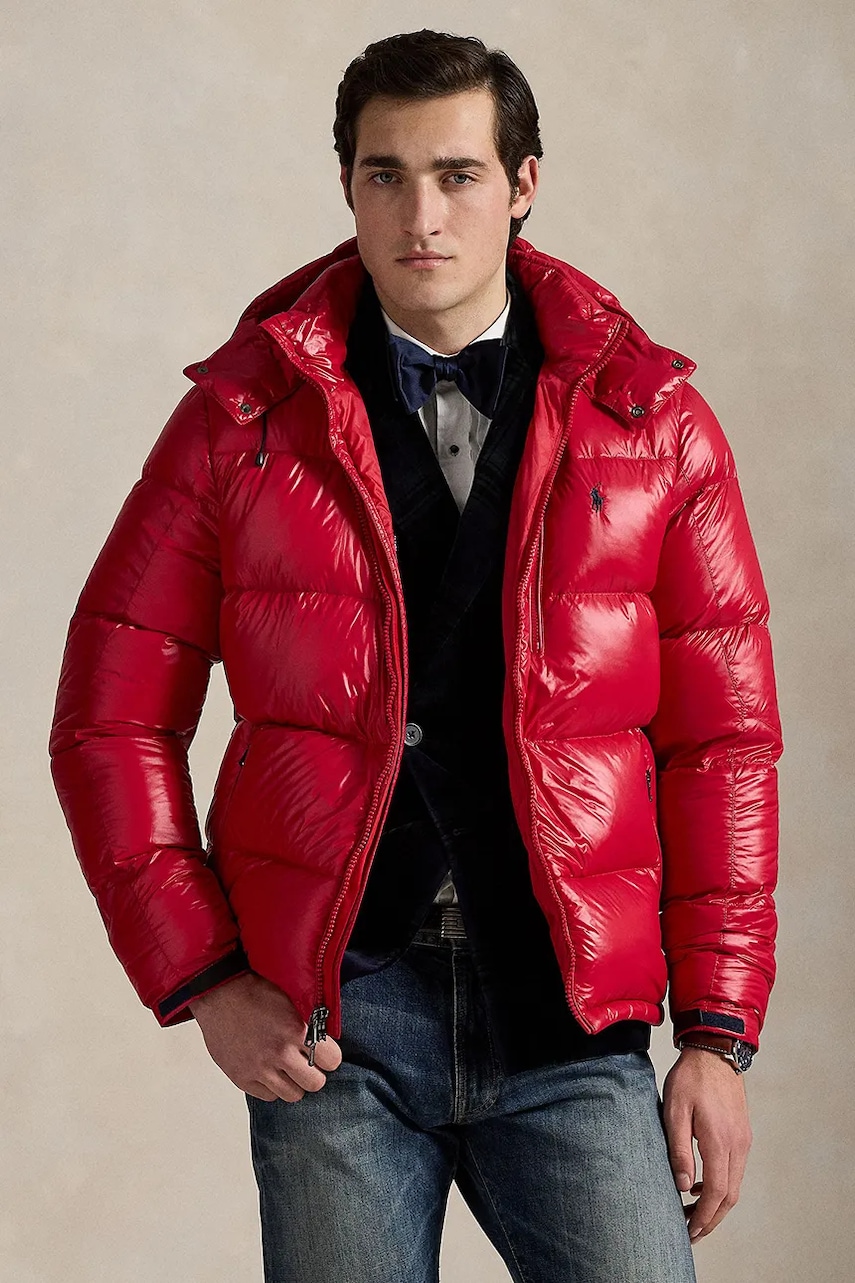 Péřová bunda Polo Ralph Lauren vínová barva, zimní, 710968281