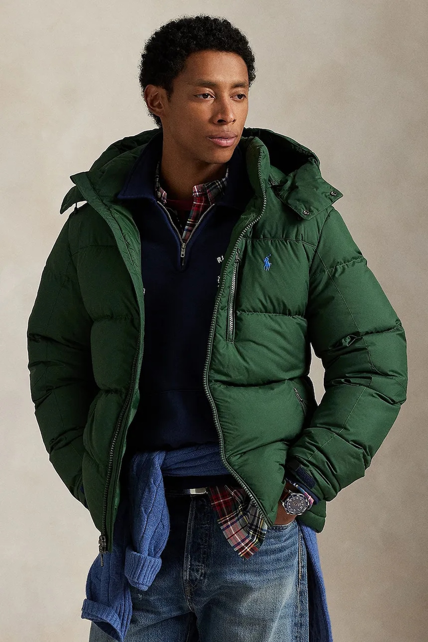 Péřová bunda Polo Ralph Lauren zelená barva, zimní, 710968278