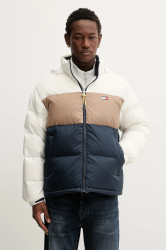 Péřová bunda Tommy Jeans tmavomodrá barva, zimní, DM0DM22117
