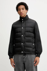 Péřová vesta Tommy Jeans černá barva, zimní, DM0DM21777