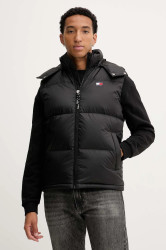 Péřová vesta Tommy Jeans černá barva, zimní, DM0DM22068