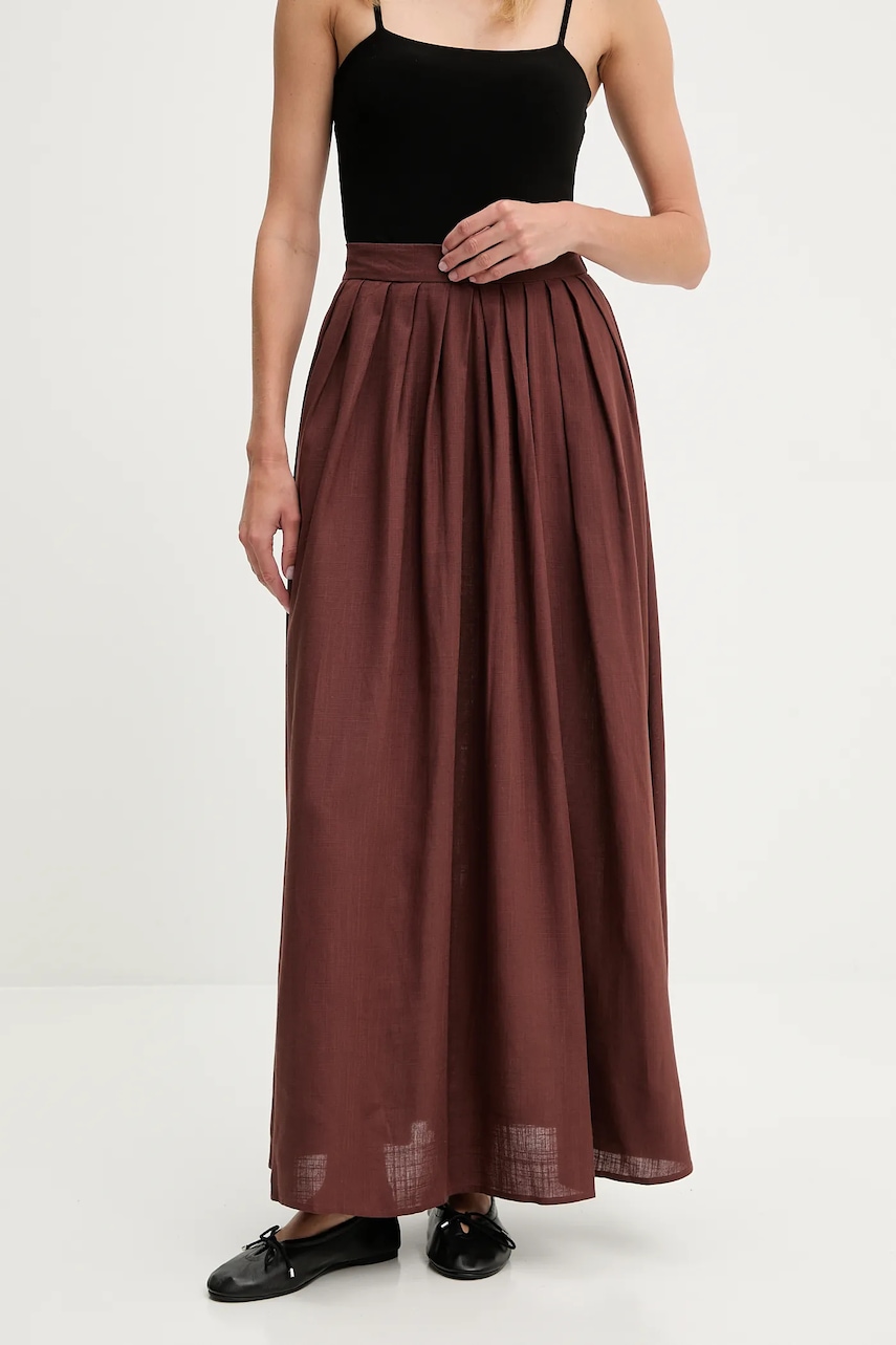 Plátěná sukně Answear.LAB hnědá barva, maxi, áčková