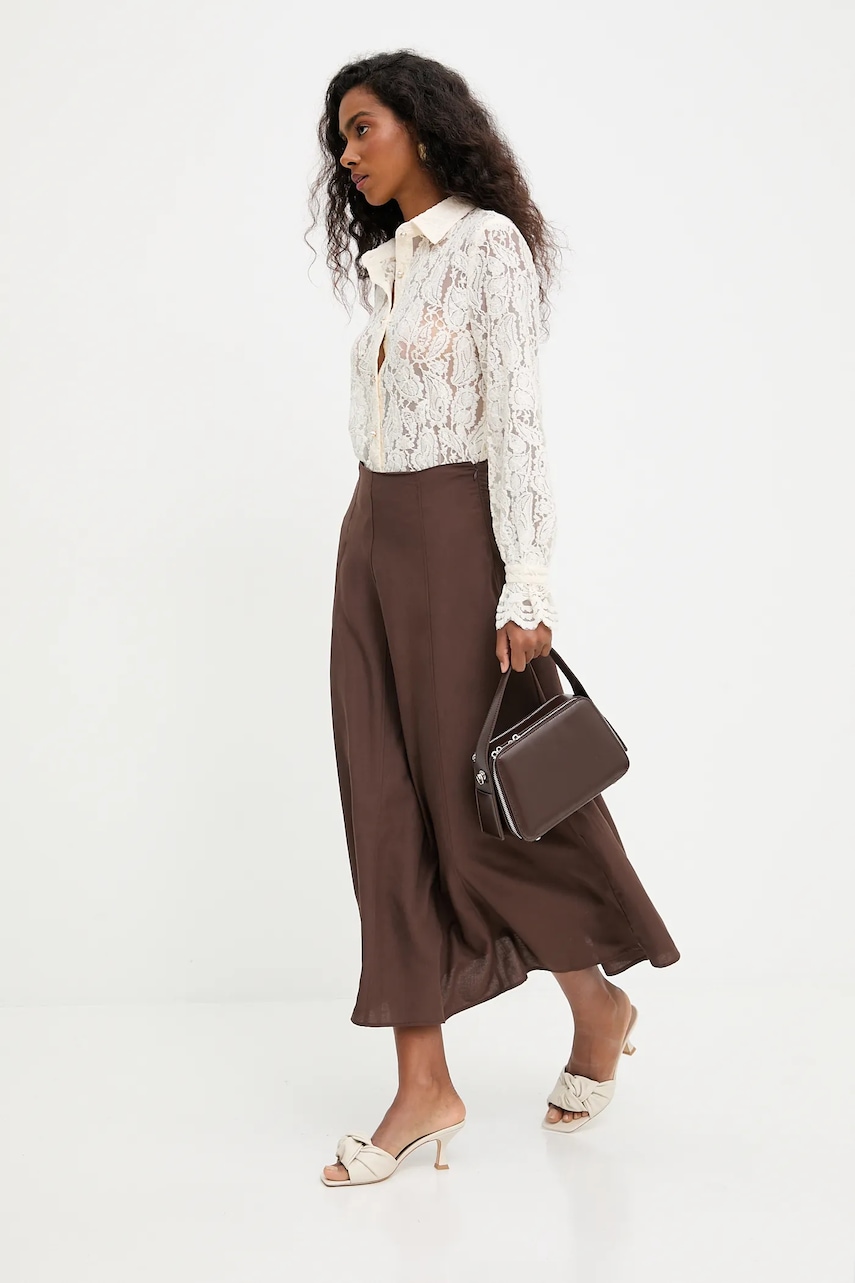 Plátěná sukně Answear.LAB hnědá barva, midi, áčková