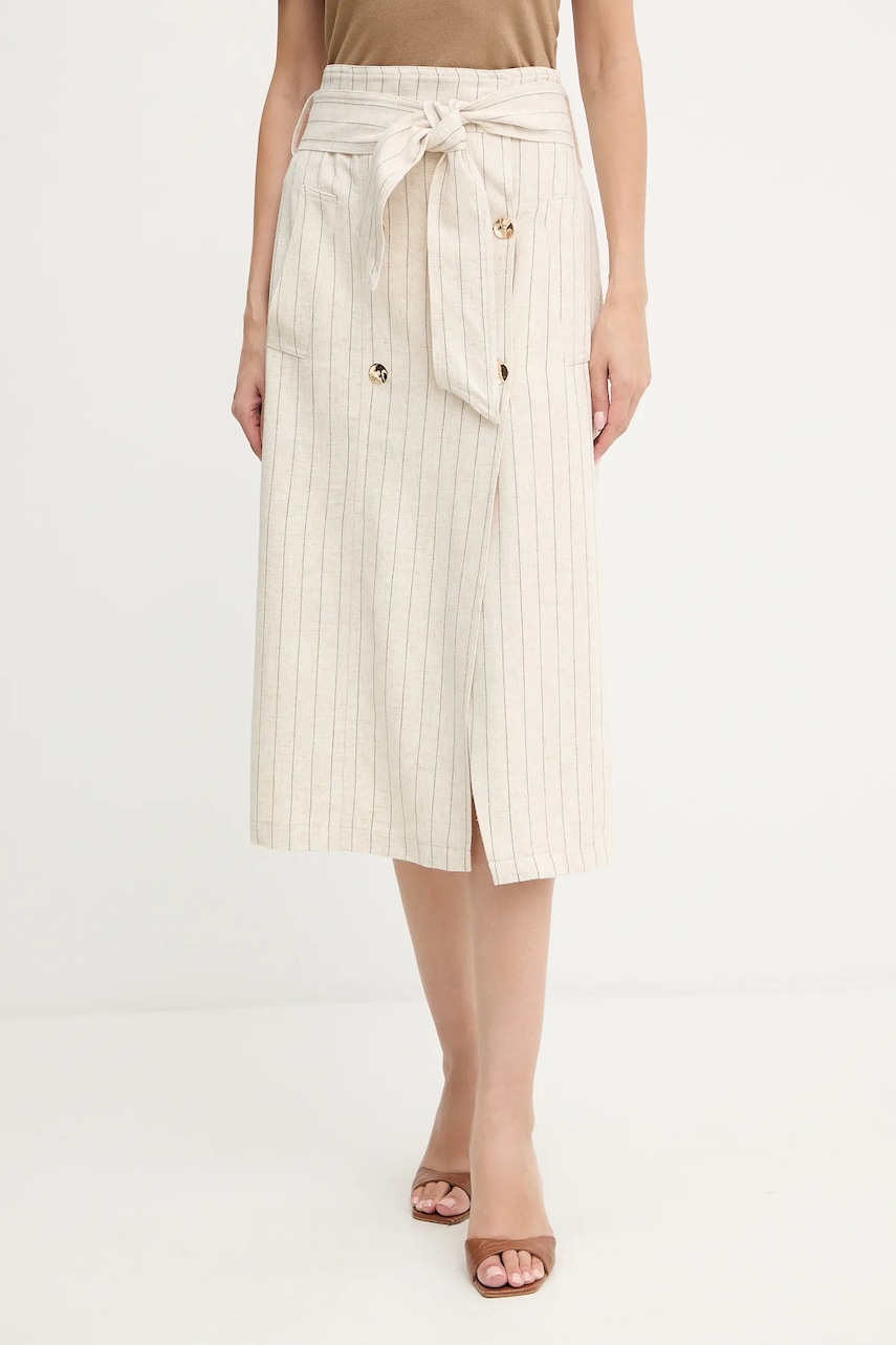 Plátěná sukně Morgan béžová barva, midi, JRIZ.F