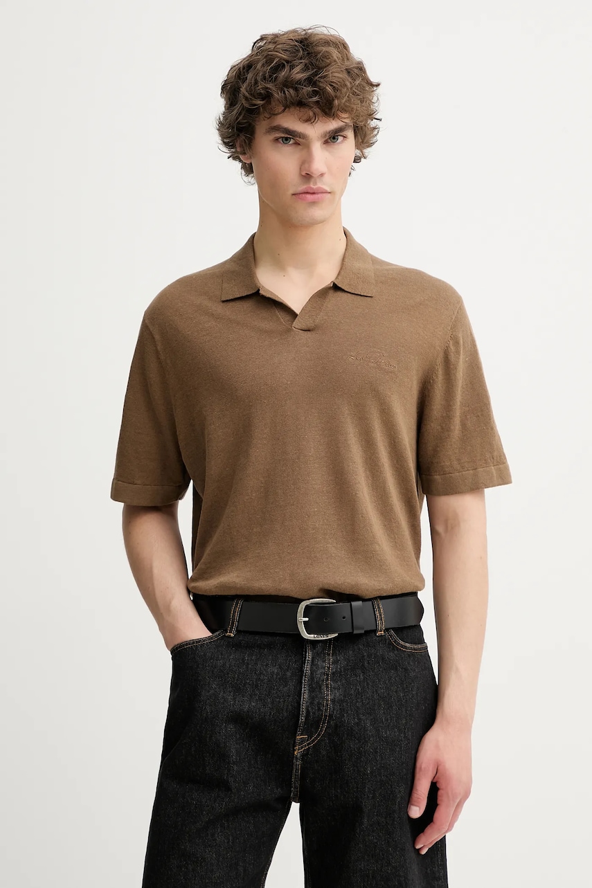 Plátěné polo tričko Les Deux Emmanuel pánské, zelená barva, 1000033