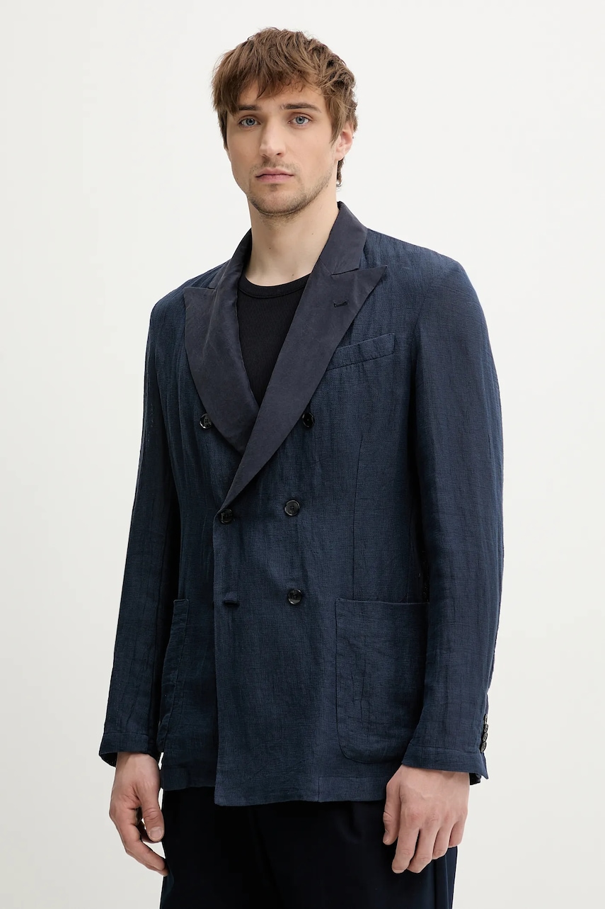 Plátěné sako BARENA VENEZIA Camicia Mola pánské, tmavomodrá barva, GIU5056.3144