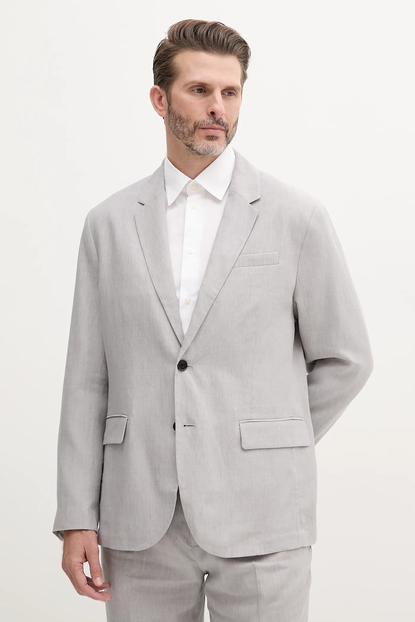 Plátěné sako Calvin Klein pánská, šedá barva, LV04LB447G