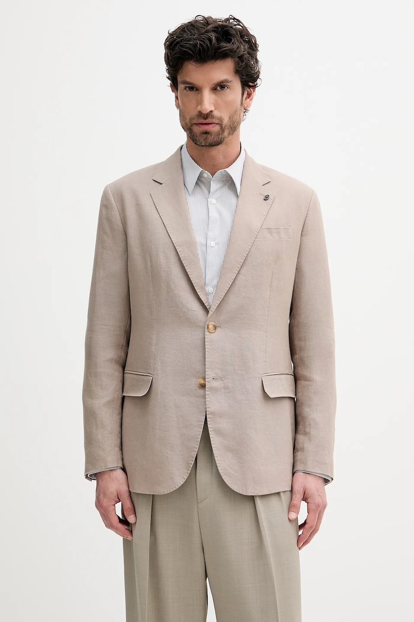 Plátěné sako Liu Jo pánské, béžová barva, QA5268 T4346