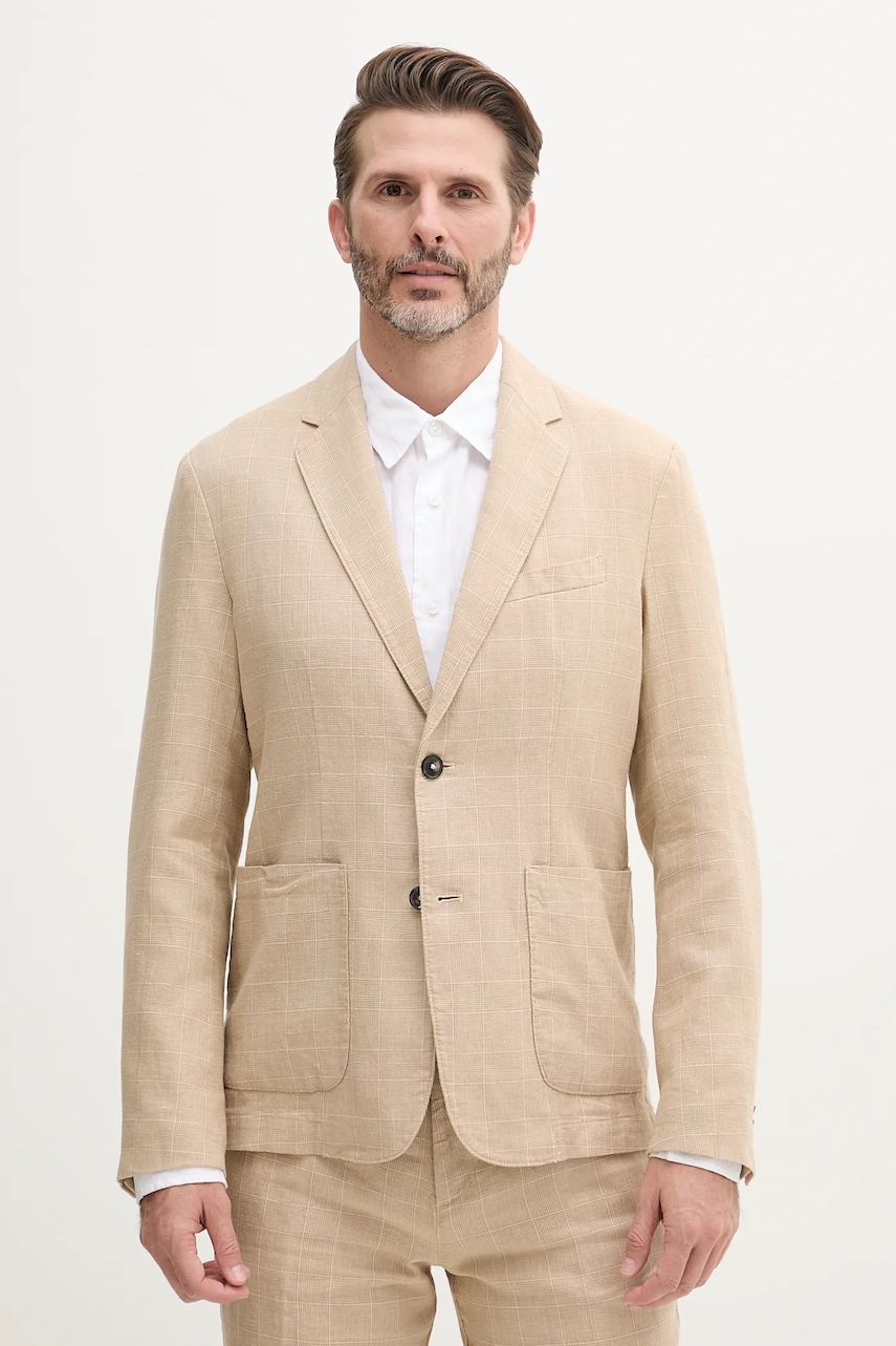 Plátěné sako United Colors of Benetton pánské, béžová barva, 23B3UW014