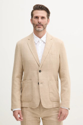 Plátěné sako United Colors of Benetton pánské, béžová barva, 23B3UW014