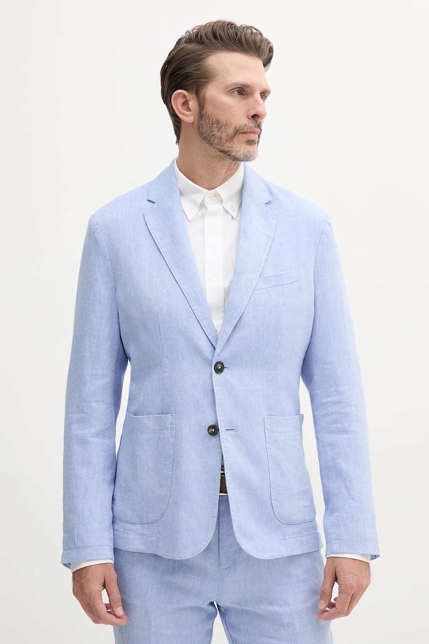 Plátěné sako United Colors of Benetton pánské, modrá barva, 23B3UW014