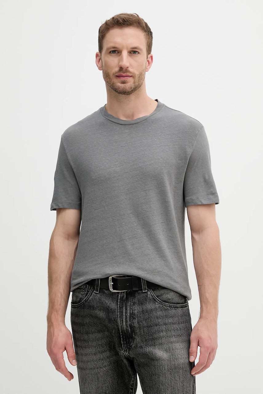 Plátěné tričko United Colors of Benetton pánské, šedá barva, 3UTFU10B1