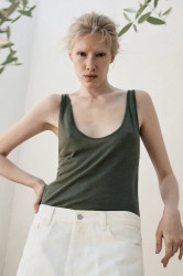 Plátěný top MUUV. CACHE dámský, zelená barva