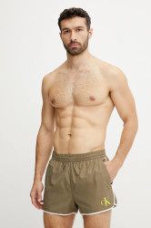 Plavkové šortky Calvin Klein zelená barva, KM0KM01119