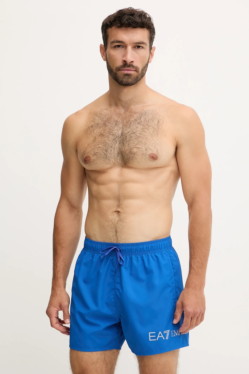 Plavkové šortky EA7 Emporio Armani modrá barva, AF13049.7M000519