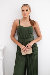 Plisovaná kombinéza s ramínky khaki