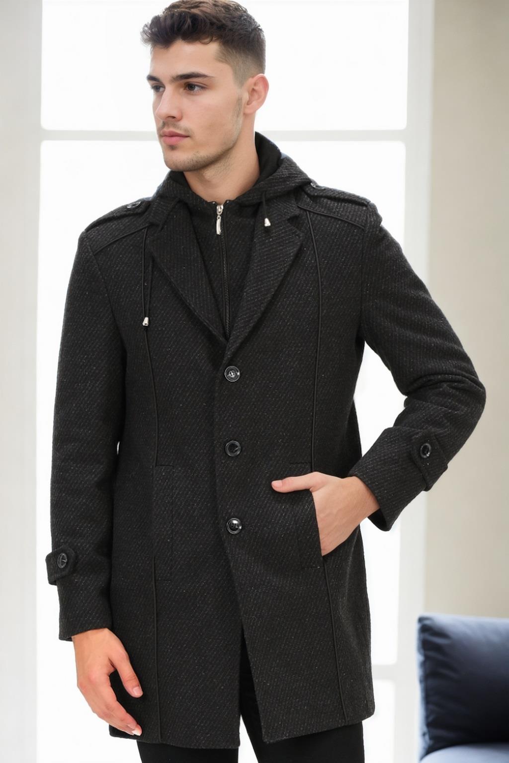 PLT8334 DEWBERRY MEN'S COAT-LIGHT PATTERNED ANTHRACITE