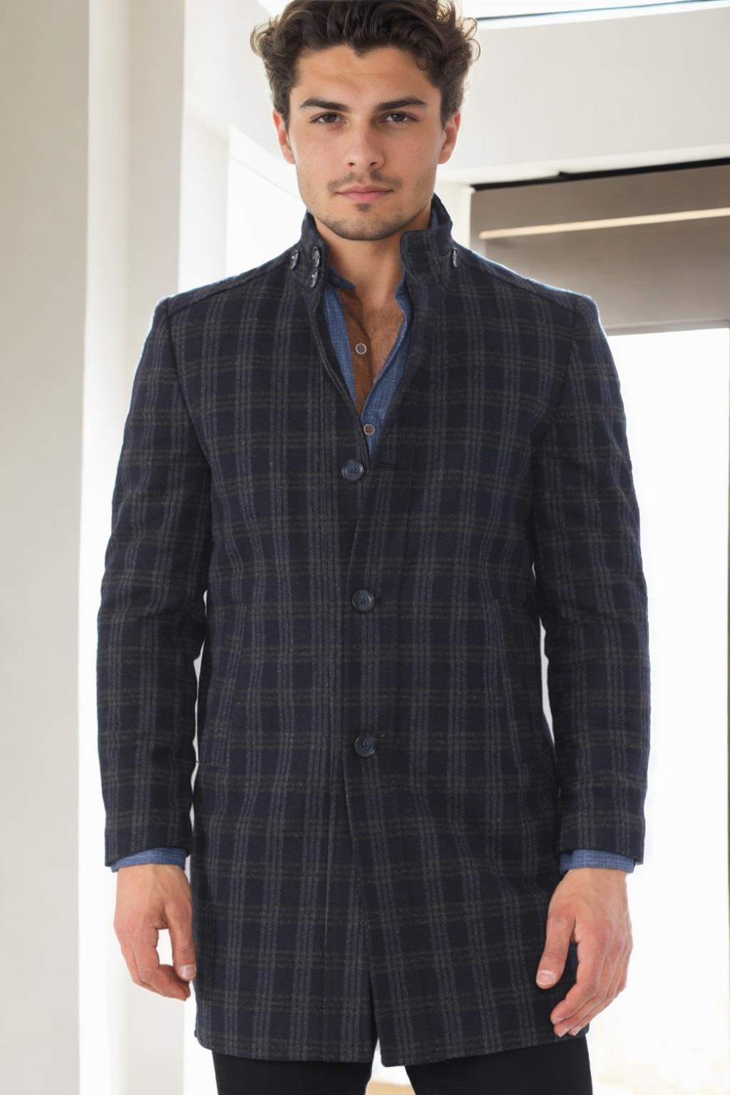 PLT8370 DEWBERRY MEN'S COAT-PATTERNED NAVY BLUE-2