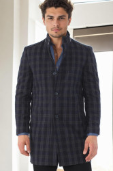 PLT8370 DEWBERRY MEN'S COAT-PATTERNED NAVY BLUE-2