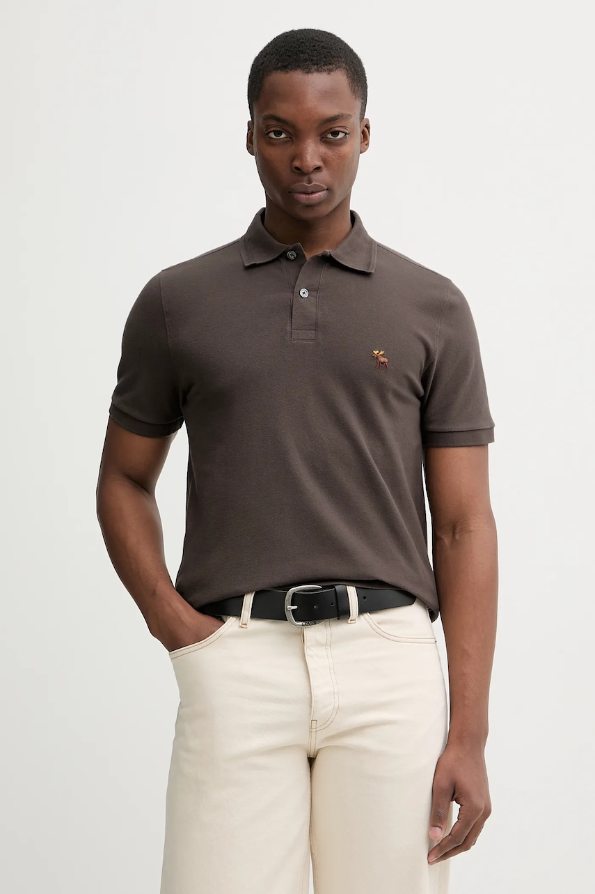 Polo tričko Abercrombie & Fitch pánské, hnědá barva, KI124-5744-400