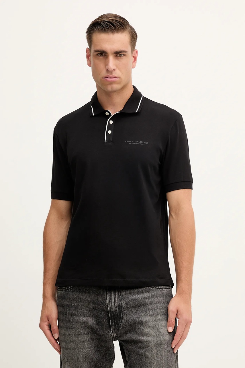 Polo tričko Armani Exchange pánské, černá barva, s aplikací, XM001557 AF10363