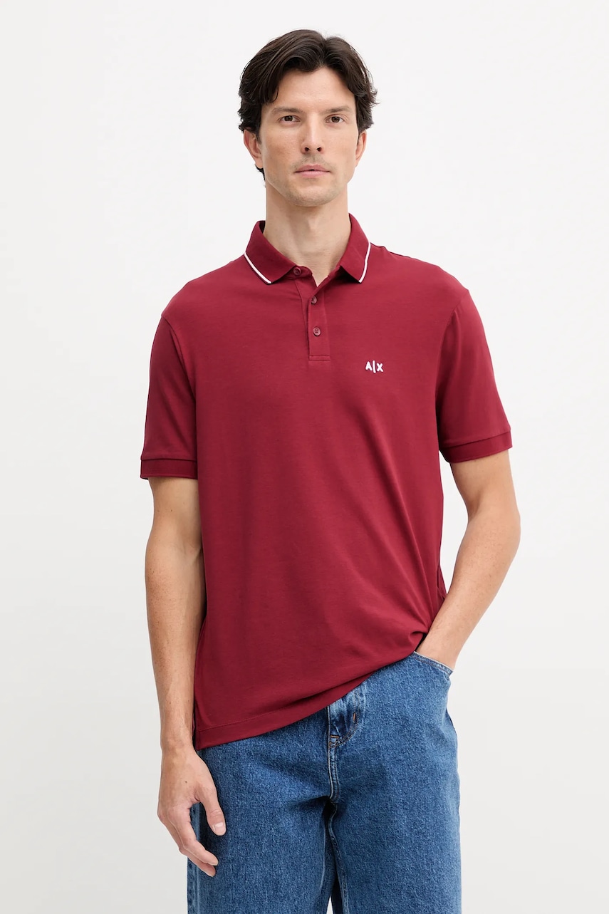 Polo tričko Armani Exchange pánské, vínová barva, XM001289 AF10363