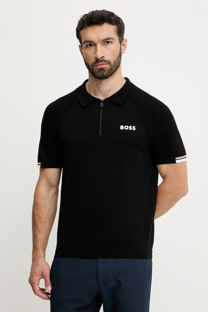 Polo tričko BOSS Green pánské, černá barva, 50537146