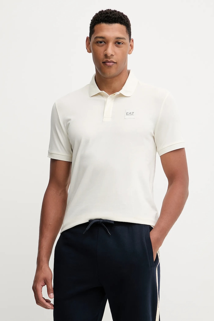 Polo tričko EA7 Emporio Armani pánské, béžová barva, AF10373.7M000901