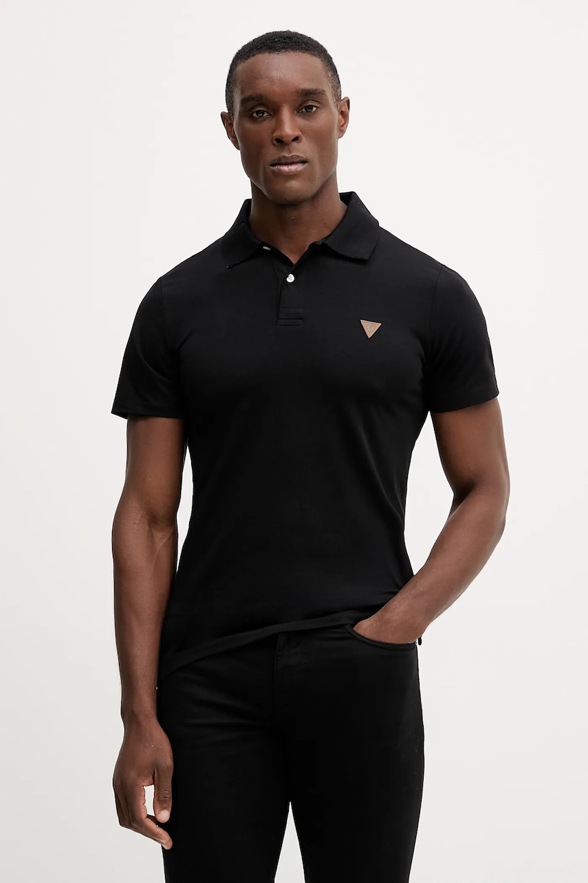 Polo tričko Guess NOLAN pánské, černá barva, s aplikací, M5BP66 J1314