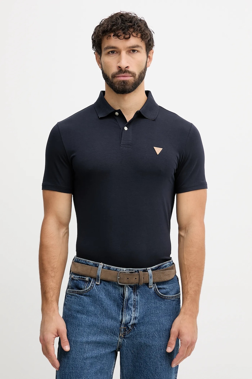 Polo tričko Guess NOLAN pánské, tmavomodrá barva, s aplikací, M5BP66 J1314