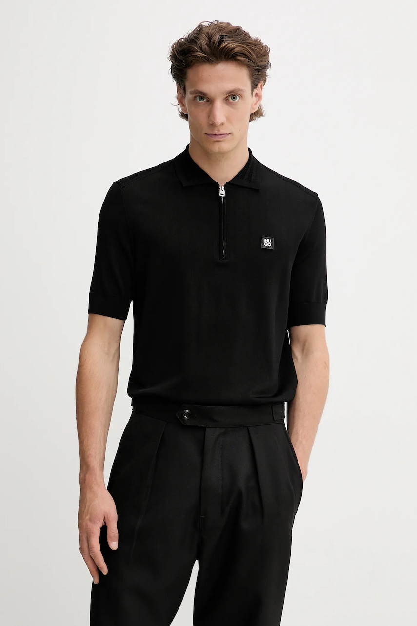 Polo tričko HUGO Sayfong-4 pánské, černá barva, 50542750