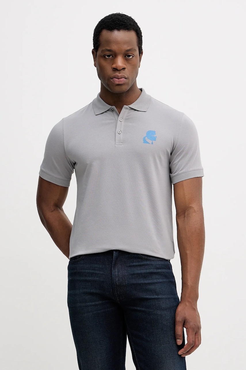 Polo tričko Karl Lagerfeld pánské, šedá barva, s potiskem, 554235.745401