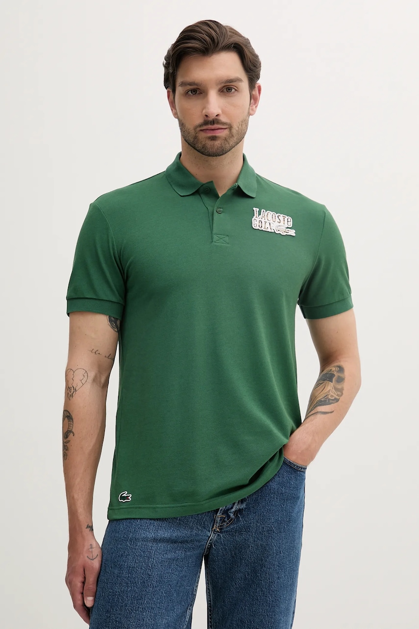 Polo tričko Lacoste pánské, zelená barva, s aplikací, DH8958