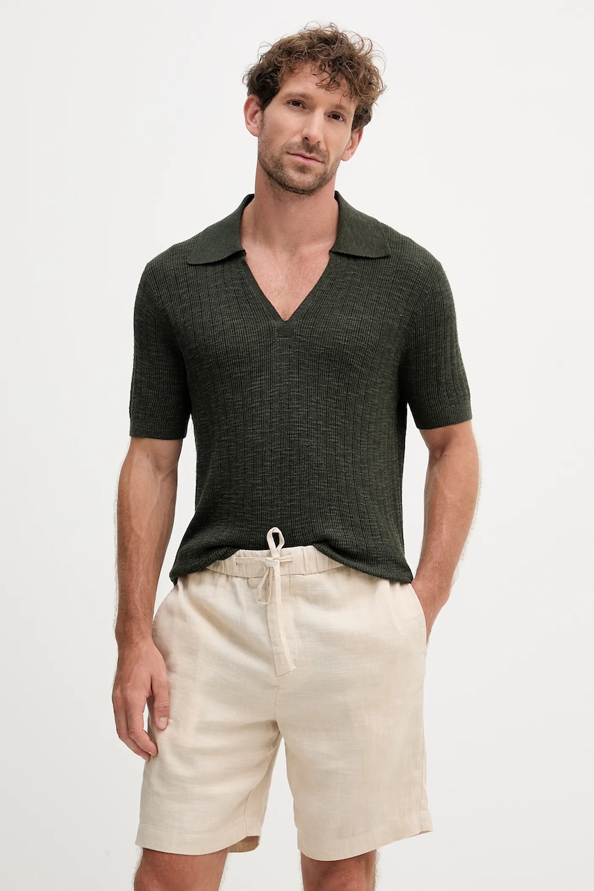 Polo tričko se lněnou směsí Frescobol Carioca pánské, zelená barva, 2420.842