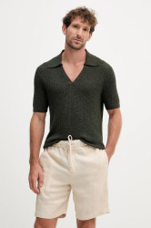 Polo tričko se lněnou směsí Frescobol Carioca pánské, zelená barva, 2420.842