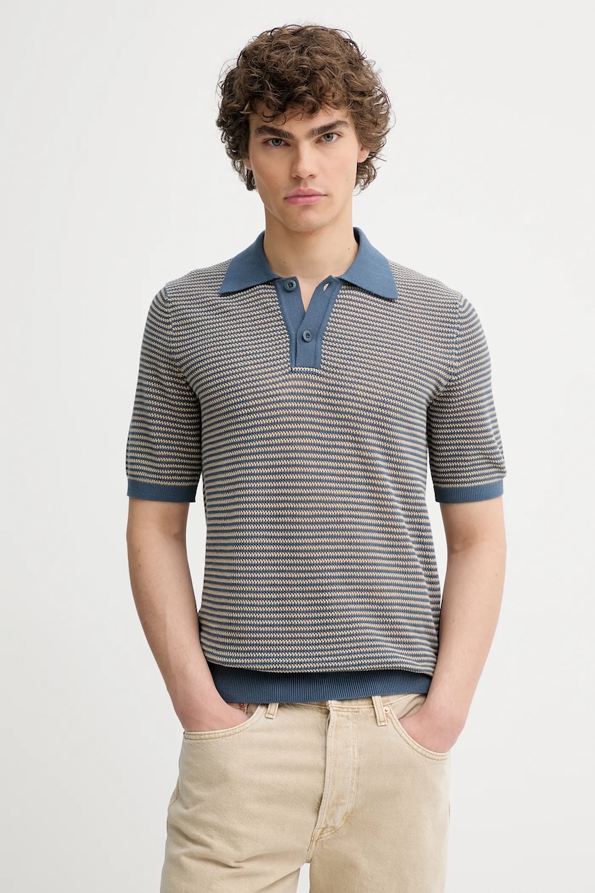 Polo tričko se lněnou směsí Marc O'Polo pánské, modrá barva, 524505362054