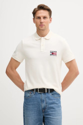 Polo tričko Tommy Hilfiger pánské, béžová barva, s aplikací, MW0MW39836