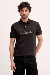 Polo tričko Tommy Hilfiger pánské, černá barva, s aplikací, MW0MW41615
