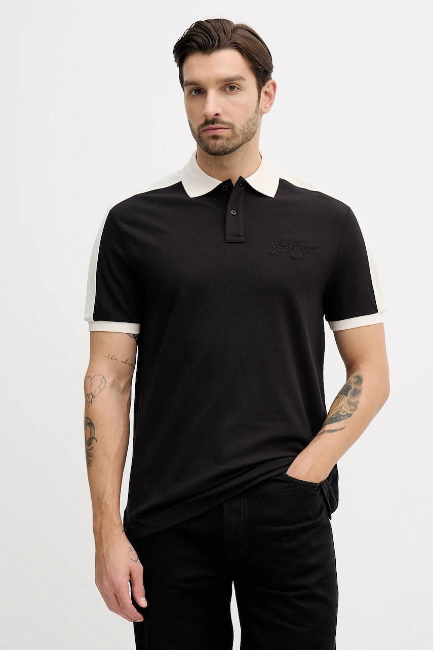 Polo tričko Tommy Hilfiger pánské, černá barva, s aplikací, MW0MW41622