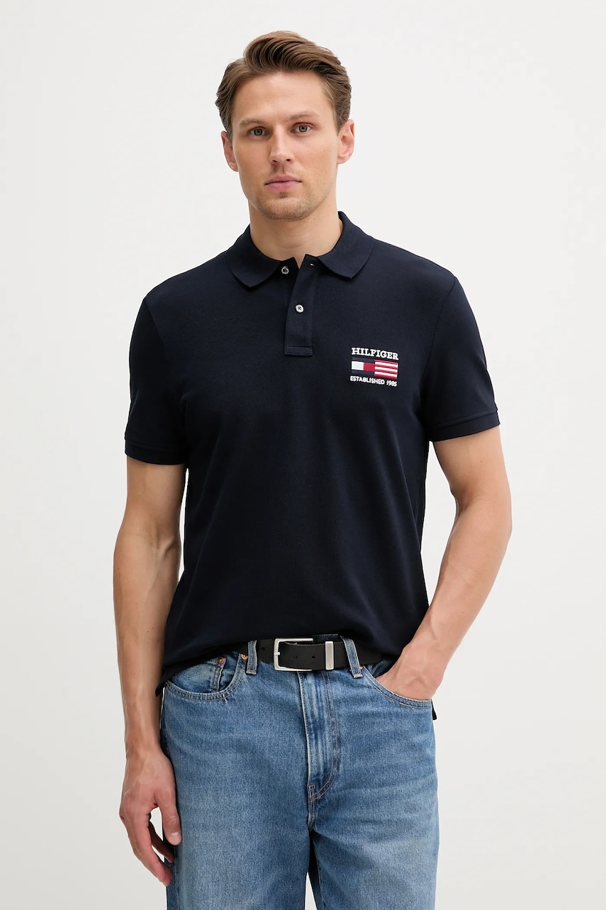 Polo tričko Tommy Hilfiger pánské, tmavomodrá barva, s aplikací, MW0MW39836