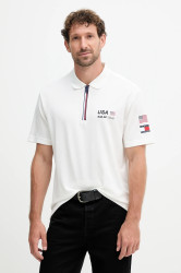 Polo tričko Tommy Hilfiger x SAIL GP pánské, béžová barva, s aplikací, MW0MW41415