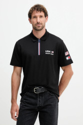 Polo tričko Tommy Hilfiger x SAIL GP pánské, černá barva, s aplikací, MW0MW41415