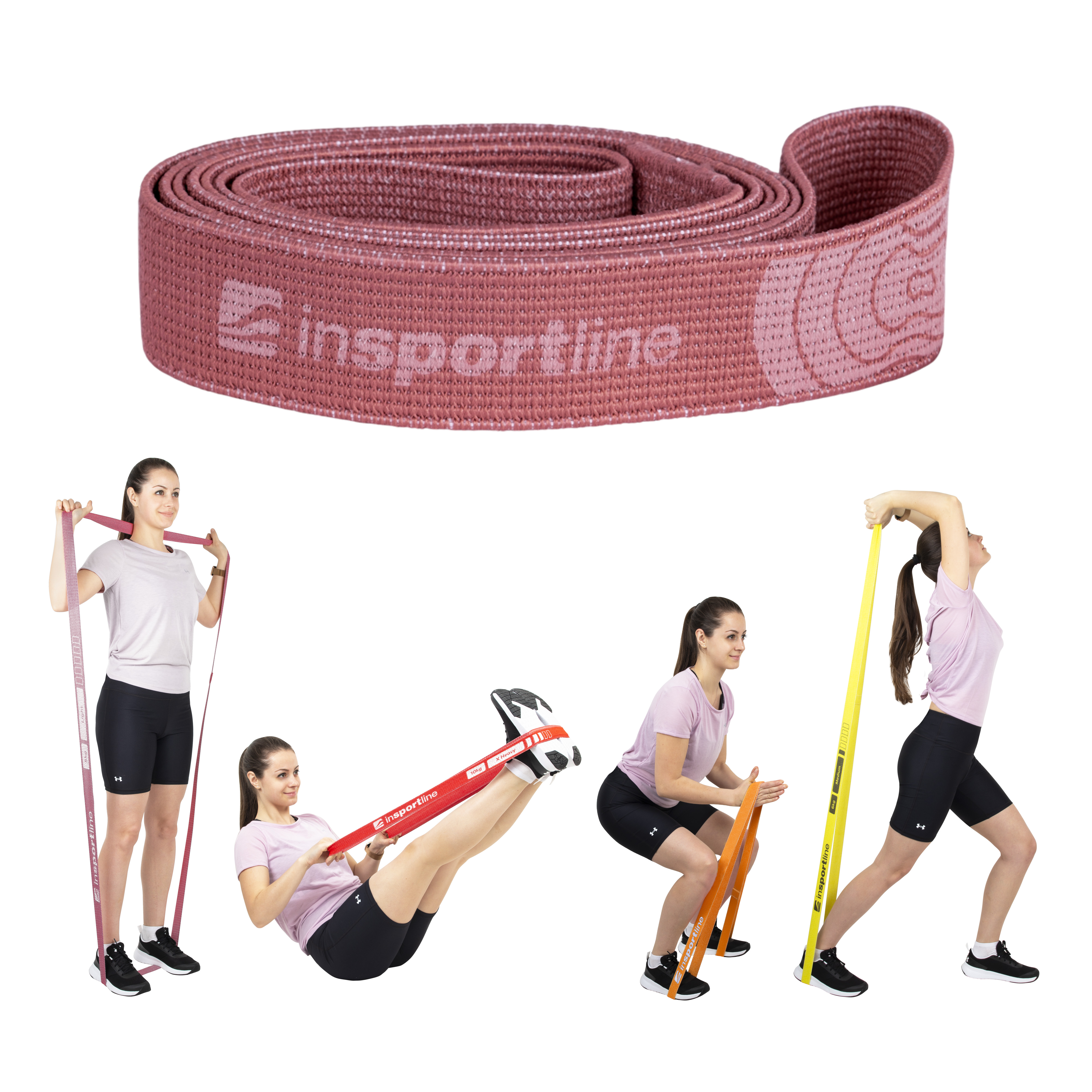 Posilovací guma inSPORTline Rand Strong 208x3,3 cm / 8 kg višňové brownies