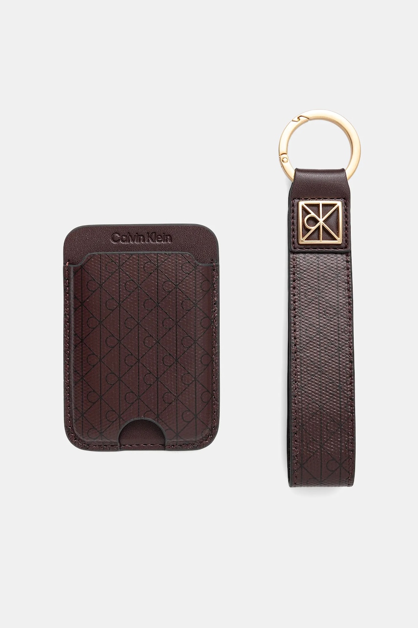 Pouzdro na karty a klíčenka Calvin Klein vínová barva, LV04F1101G