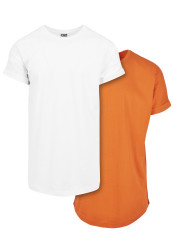 Pre-Pack Long Shaped Turnup Tee 2-Pack bílá+mandarinka