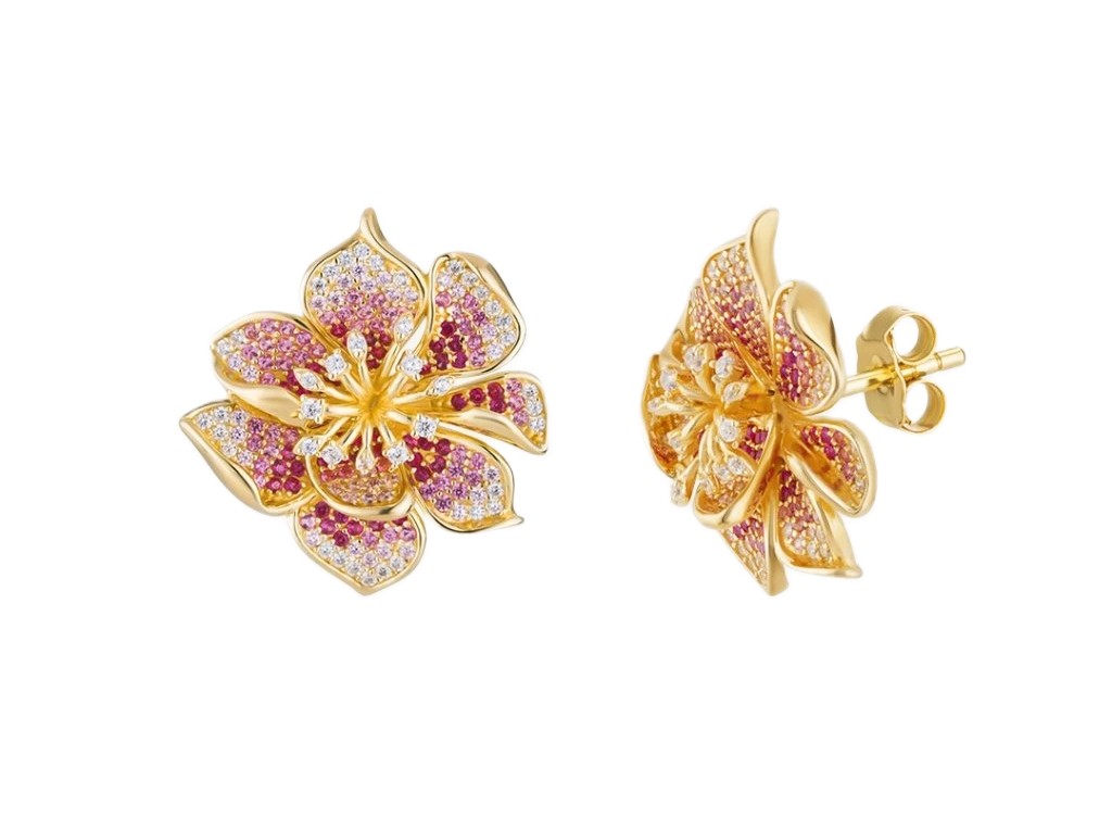 Preciosa Pozlacené náušnice Květ s kubickou zirkonií Mirage Royal Lagoon 5447Y69