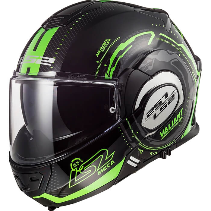 Překlopná moto přilba LS2 FF399 Valiant Graphic Nucleus Black Glow Green XS (53-54)